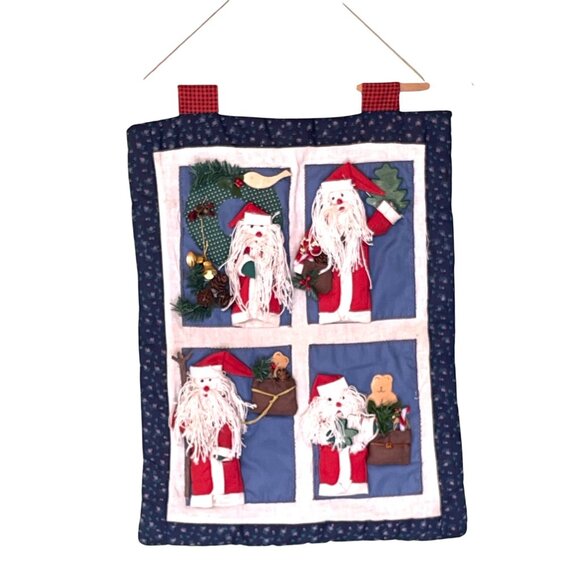 Santa Tapestry Christmas Wall Hanging 3D Santa Claus Handmade Detail 17" x 12" - Picture 1 of 7